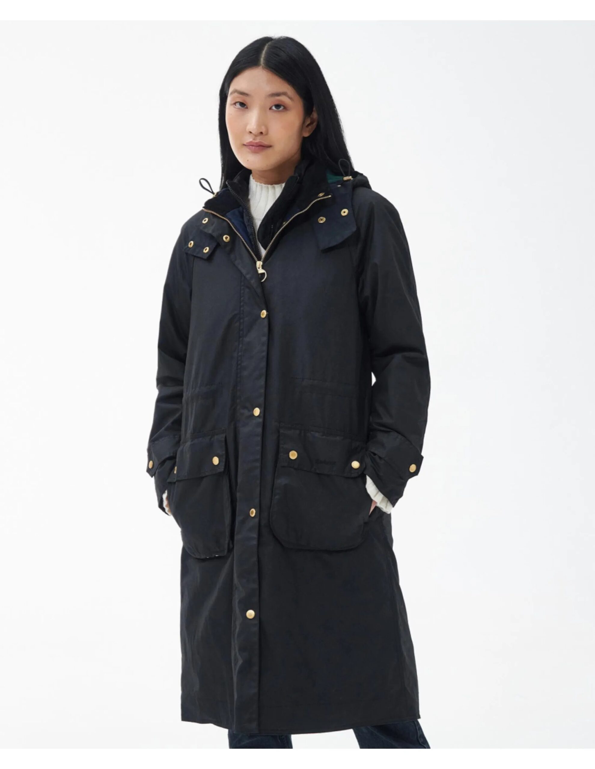 Barbour Long Cannich Waxcoat Women´s (Maat – 14, Kleur – Black/Black/Sage Tartan)