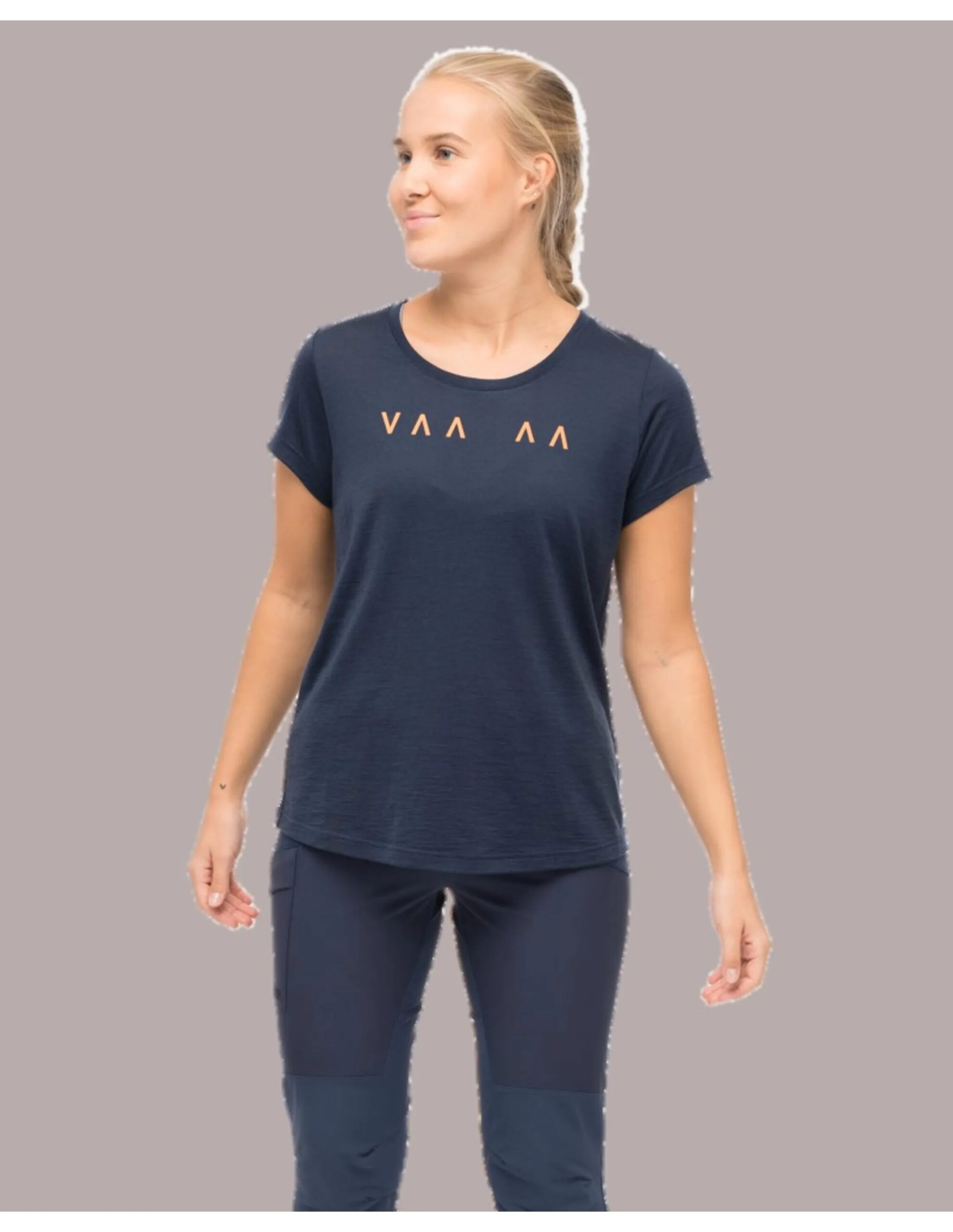 Bergans Vaagaa Explore Merino Tee Women (Maat – L, Kleur – Navy Blue/Faded Orange)