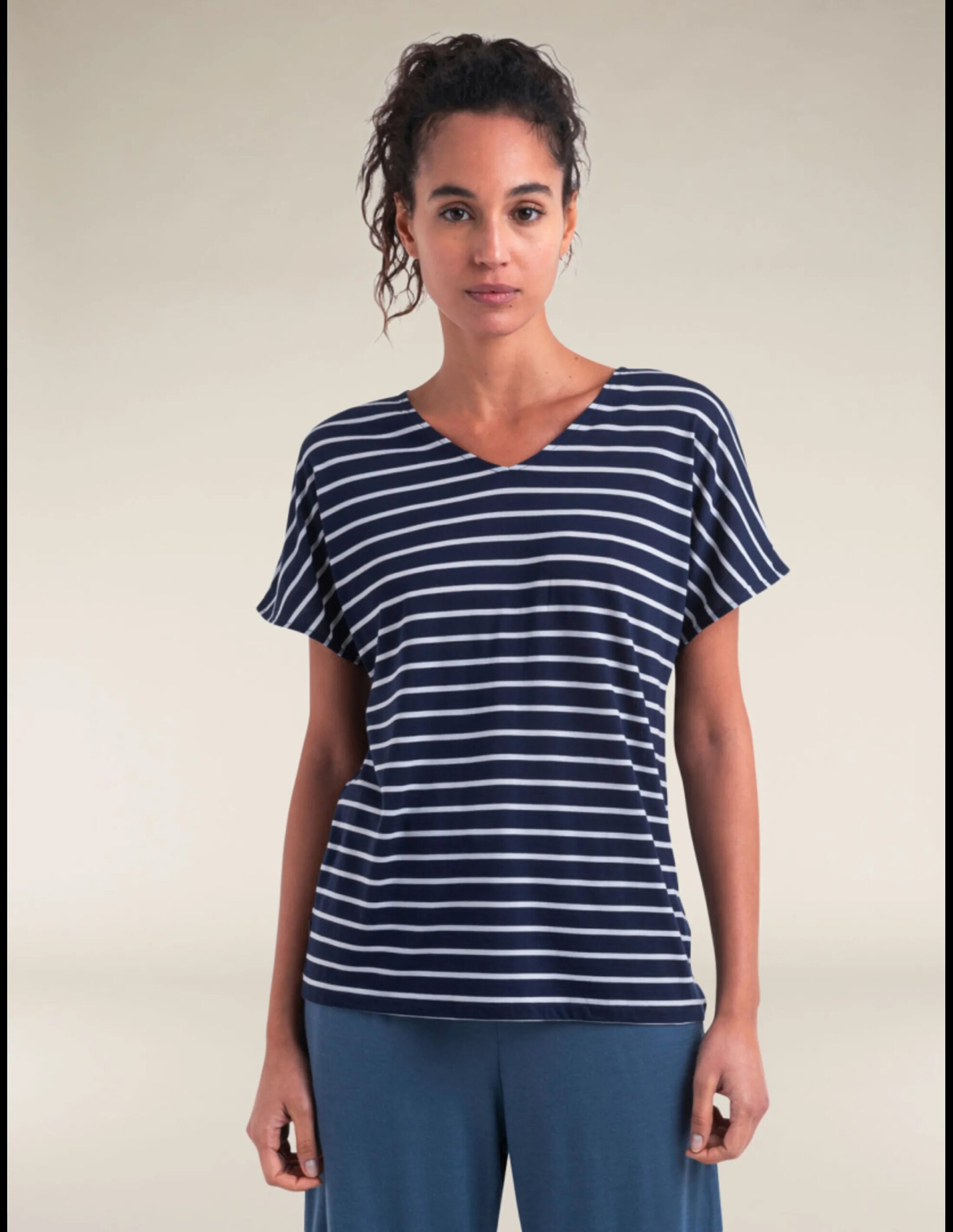 Icebreaker Drayden Omkeerbare Top Dames (Maat – S, Kleur – Midnight Navy/Snow/S)