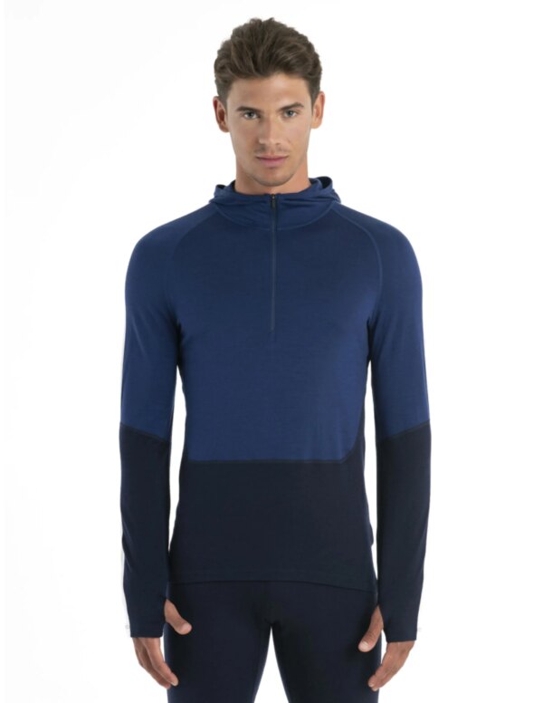 Icebreaker Mer 200 Sonebula LS Half Zip Hood Men´s (Maat - XL, Kleur - Mid Nvy/Royal Nvy/Snow/Cb)