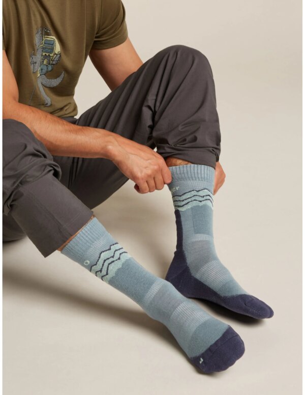 Icebreaker Merino Hike+ Medium Crew Across the Peaks Halfhoge Sokken Heren (Maat - M, Kleur - Blue Ash/Graphite/Mint)