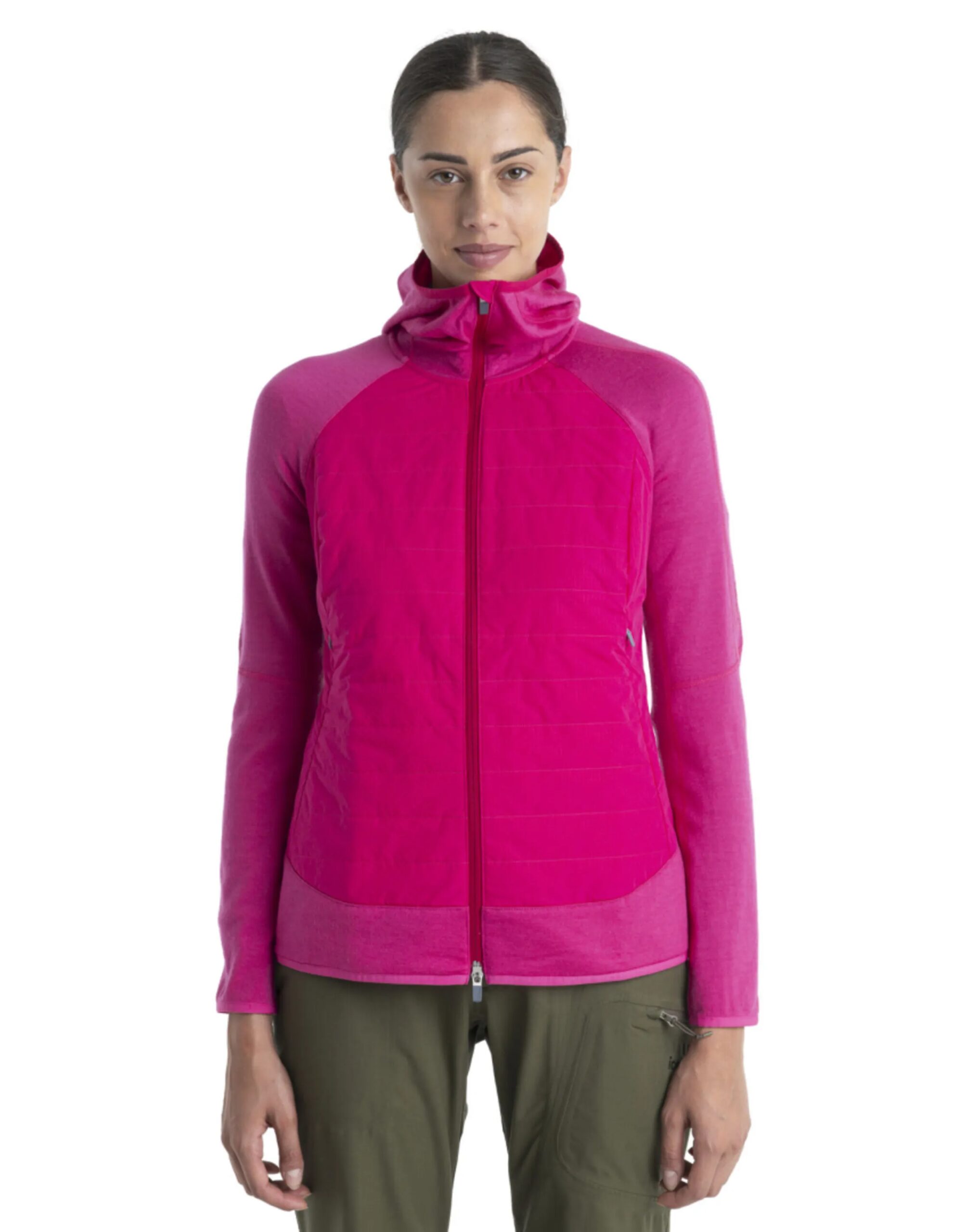 Icebreaker Merino Quantum Hybrid Zip Hoodie Women´s (Maat – L, Kleur – Electron Pink/Tempo/Cb)