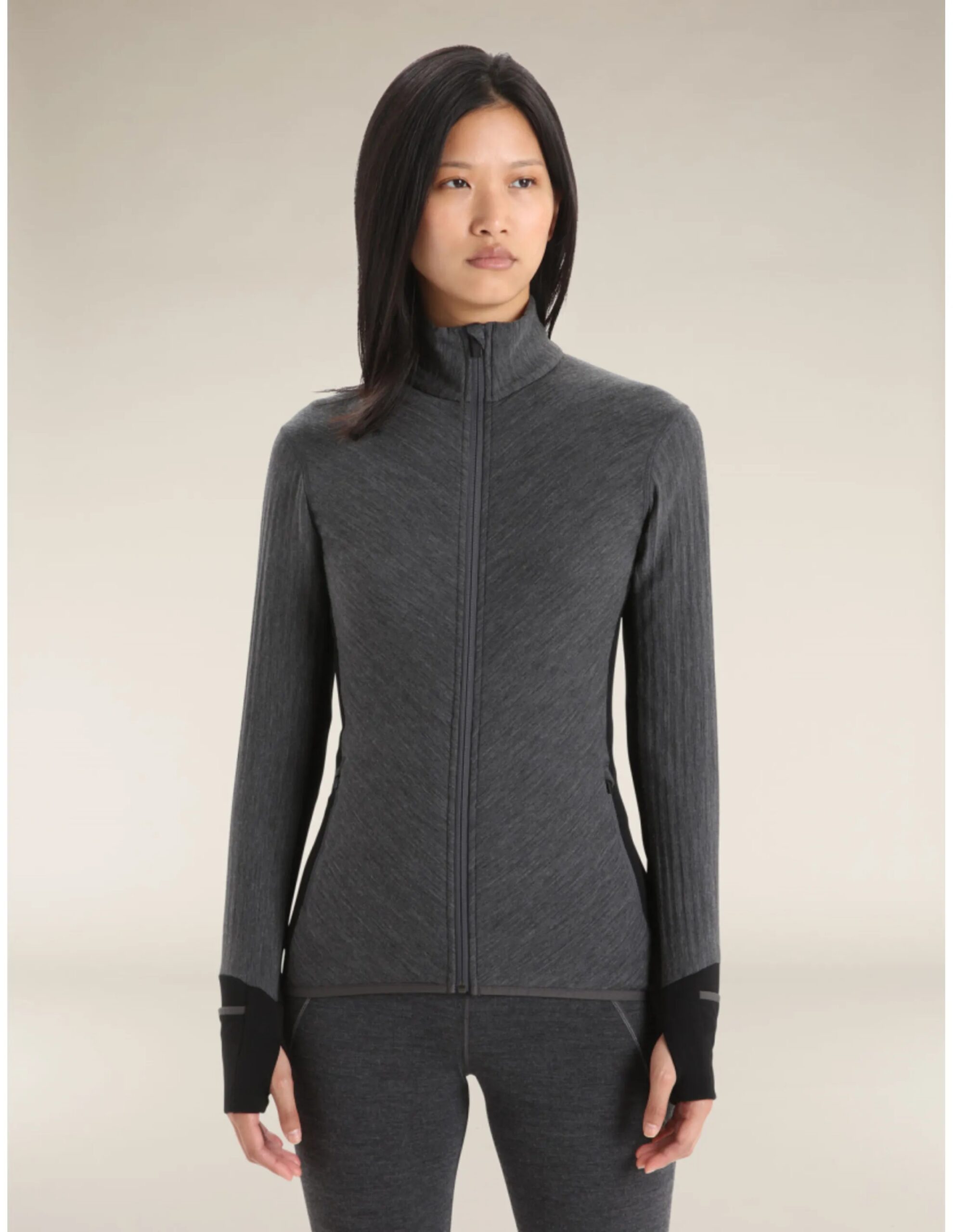 Icebreaker Women’s Descender Zip Jacket (Maat – L, Kleur – Jet heather/Black)
