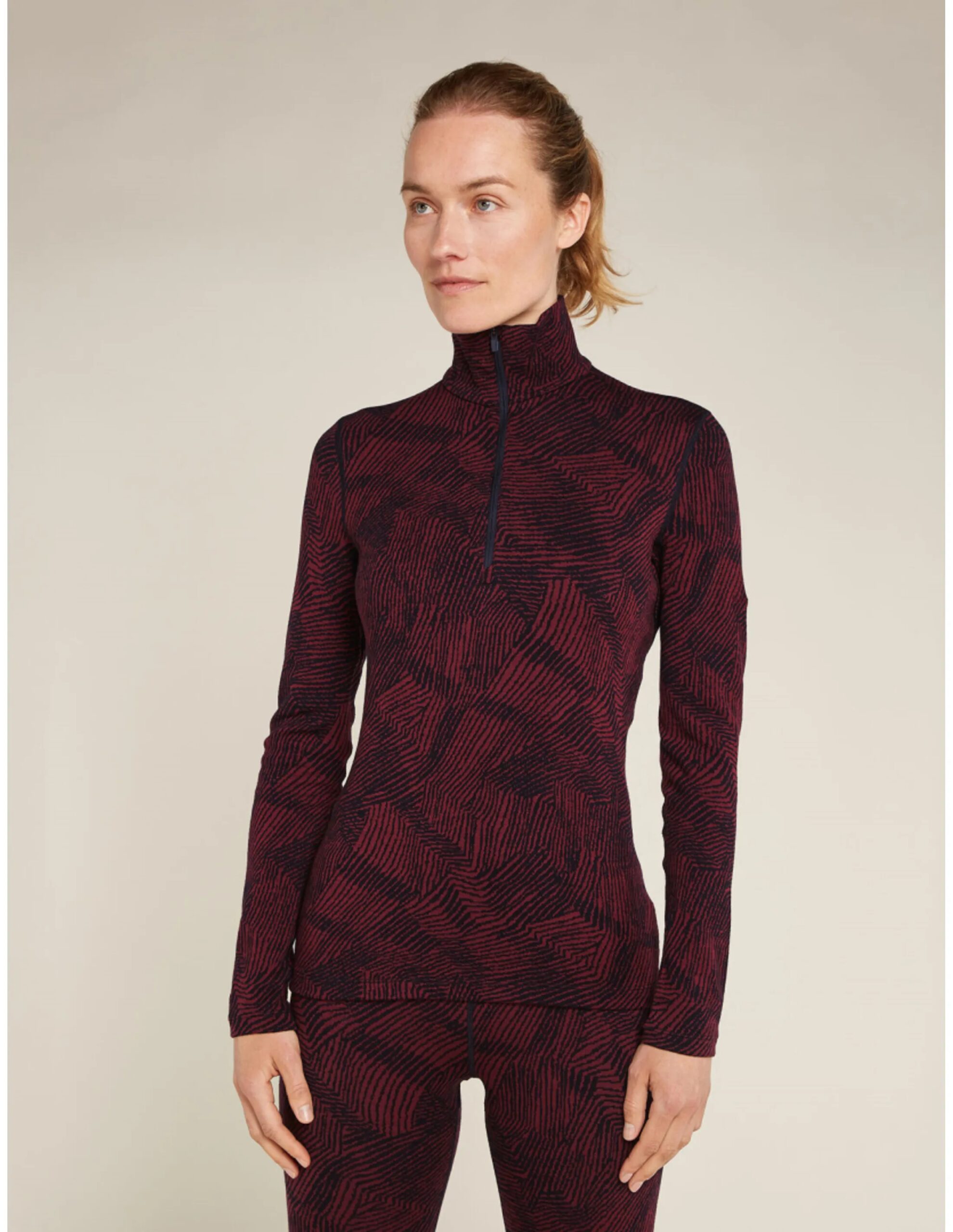 IcebreakerWomen’s Merino 260 Vertex Half Zip Frozen Forms (Maat – M, Kleur – Black/Port/J)