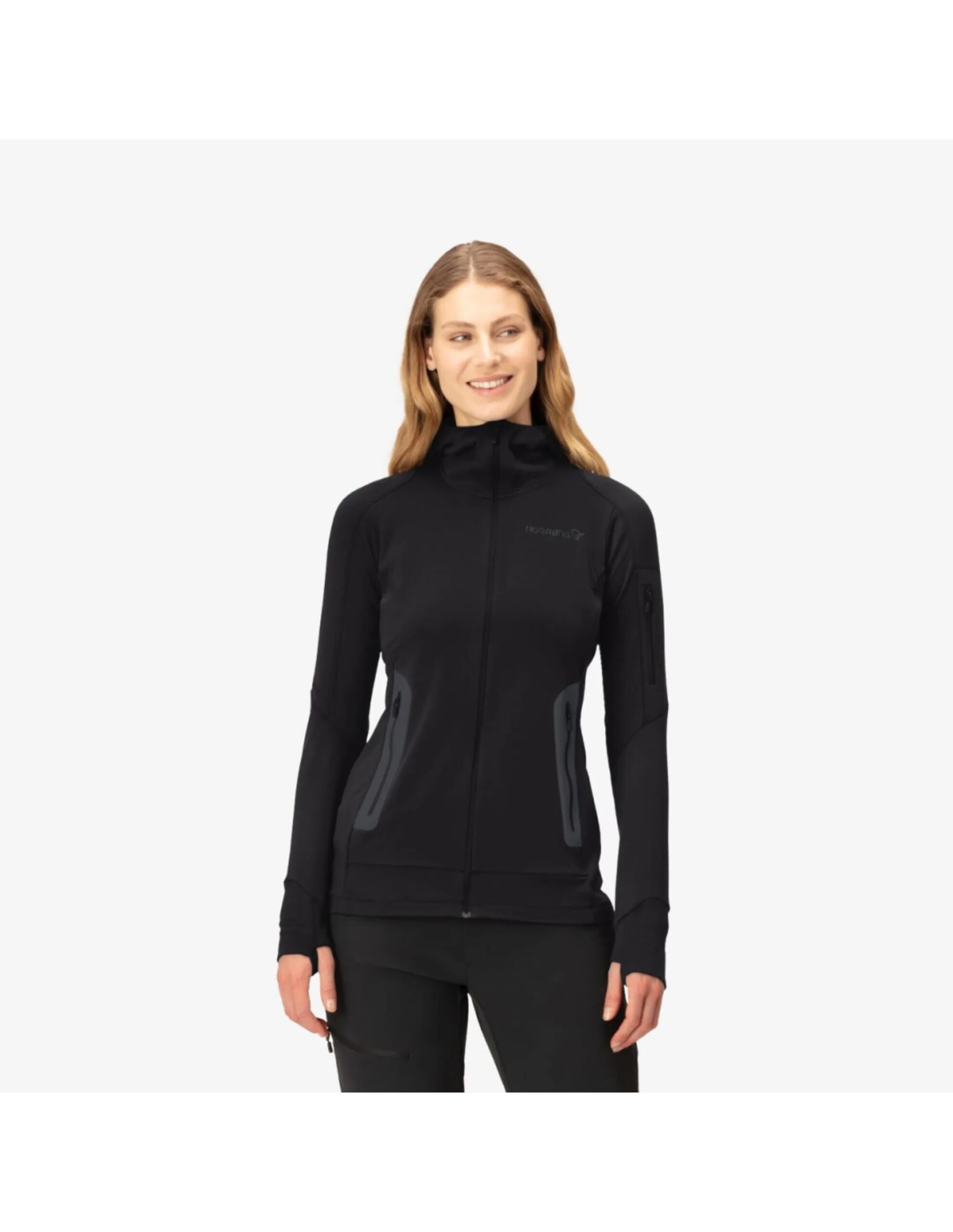 Norrona Falketind Power Grid Zip Hood Dames (Maat – M, Kleur – Caviar black)