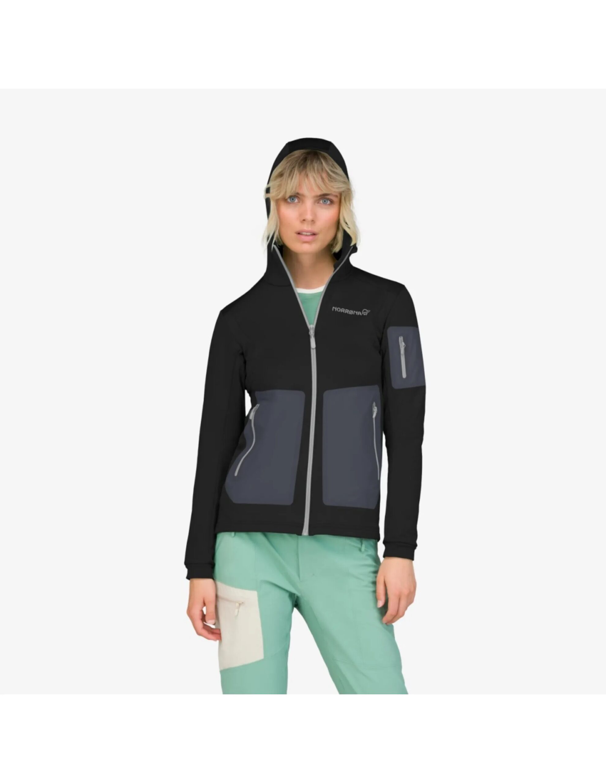 Norrona Falketind Warm2 Stretch Hood Dames (Maat – M, Kleur – Caviar black)